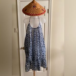 Portacruz - Woman blue/white abstract patterned spaghetti strap beach coverup, M